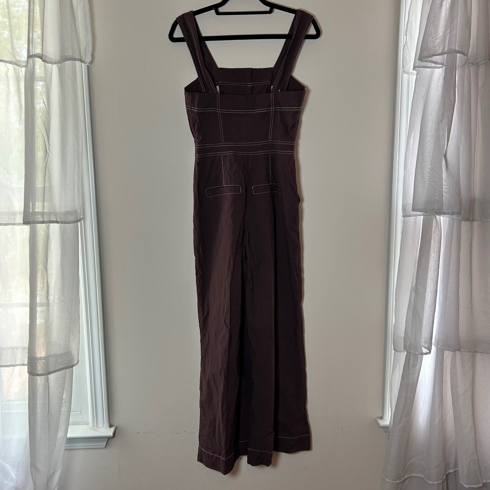 Maeve Anthropologie Colette Jumpsuit Brown Contrast Stitch Wide Leg Button ‎ 4 - Picture 5 of 9